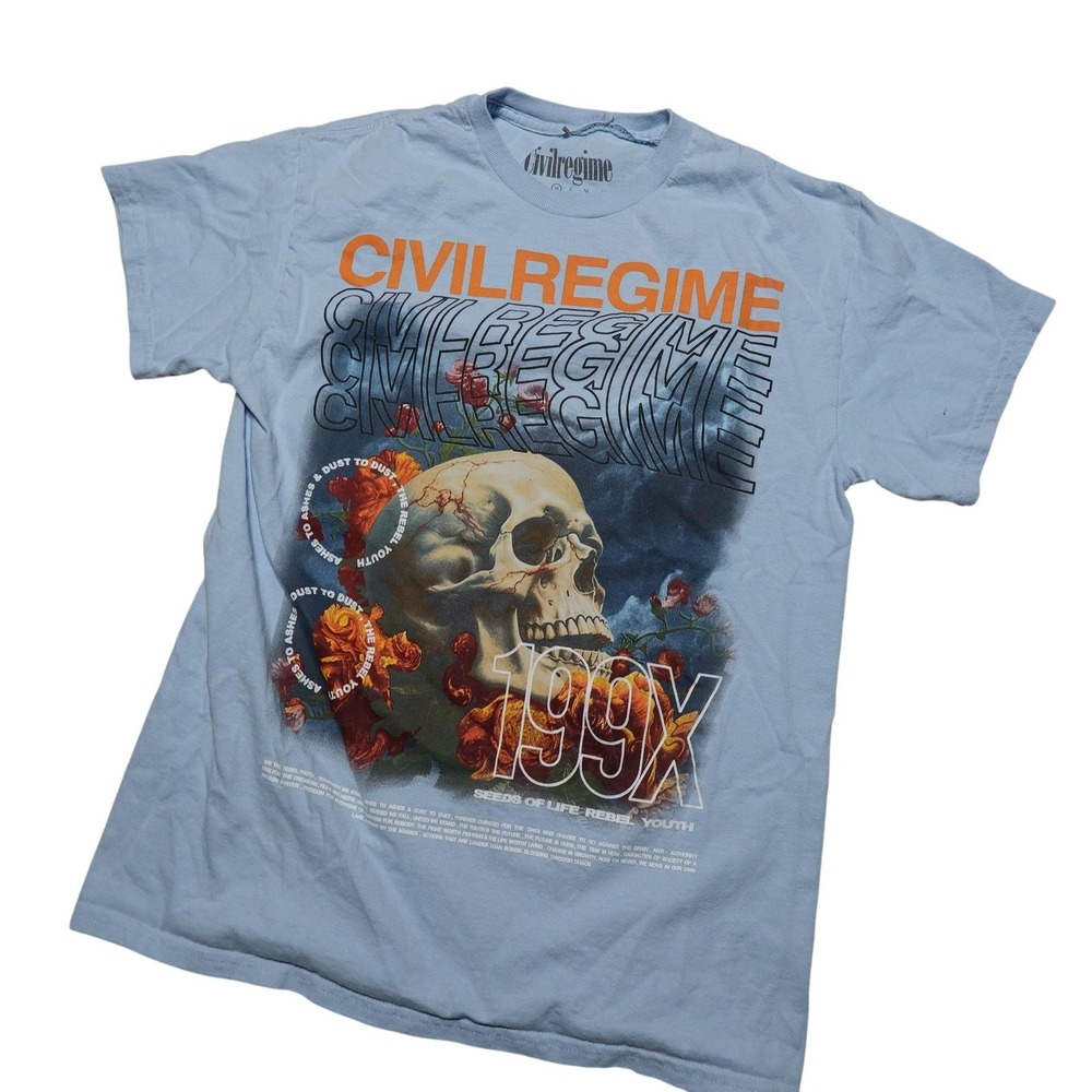 Civil Regime Shirt Mens Medium Blue 199X Skull Graphic Streetwear Tee Top
